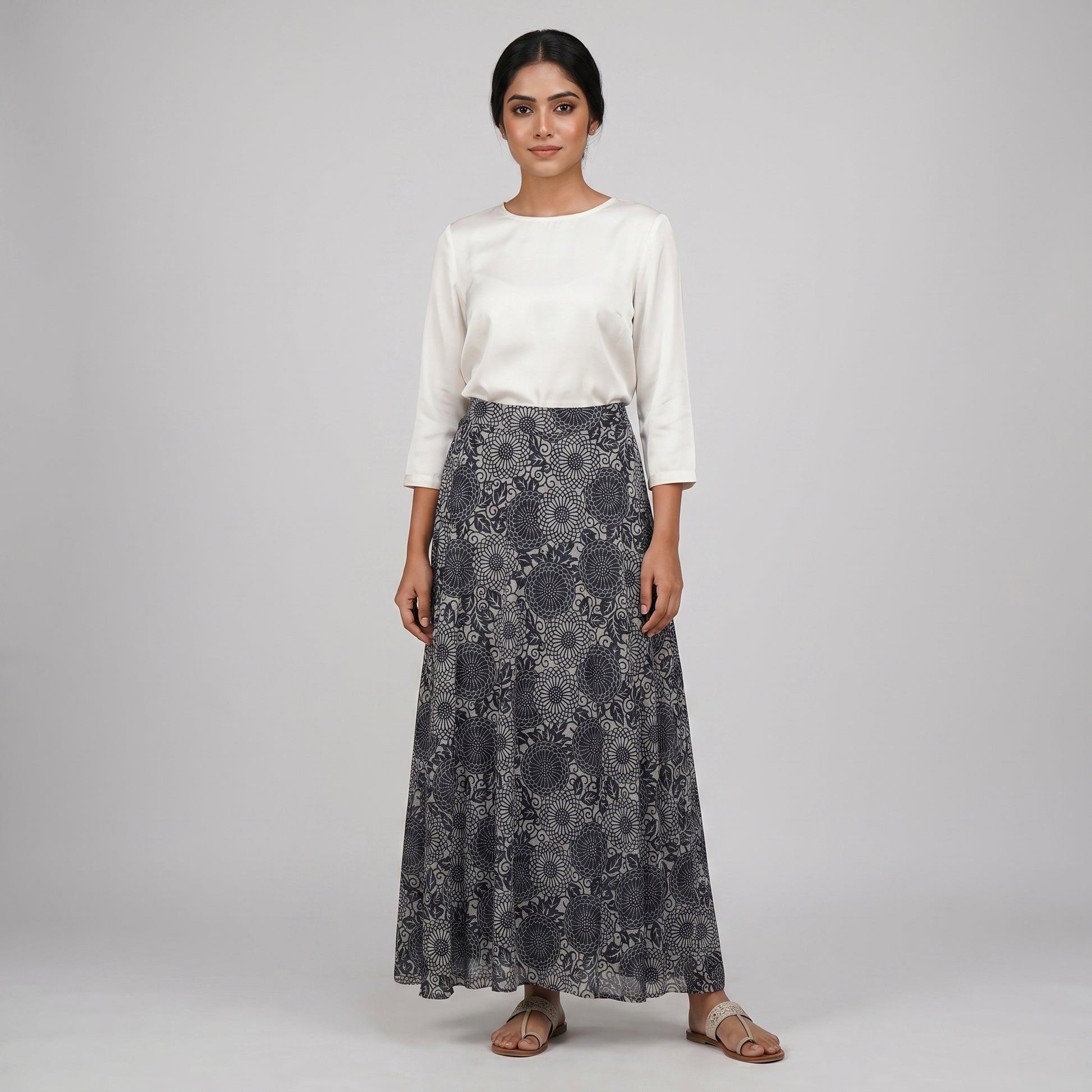 Printed Flare Fit High Rise Skirt