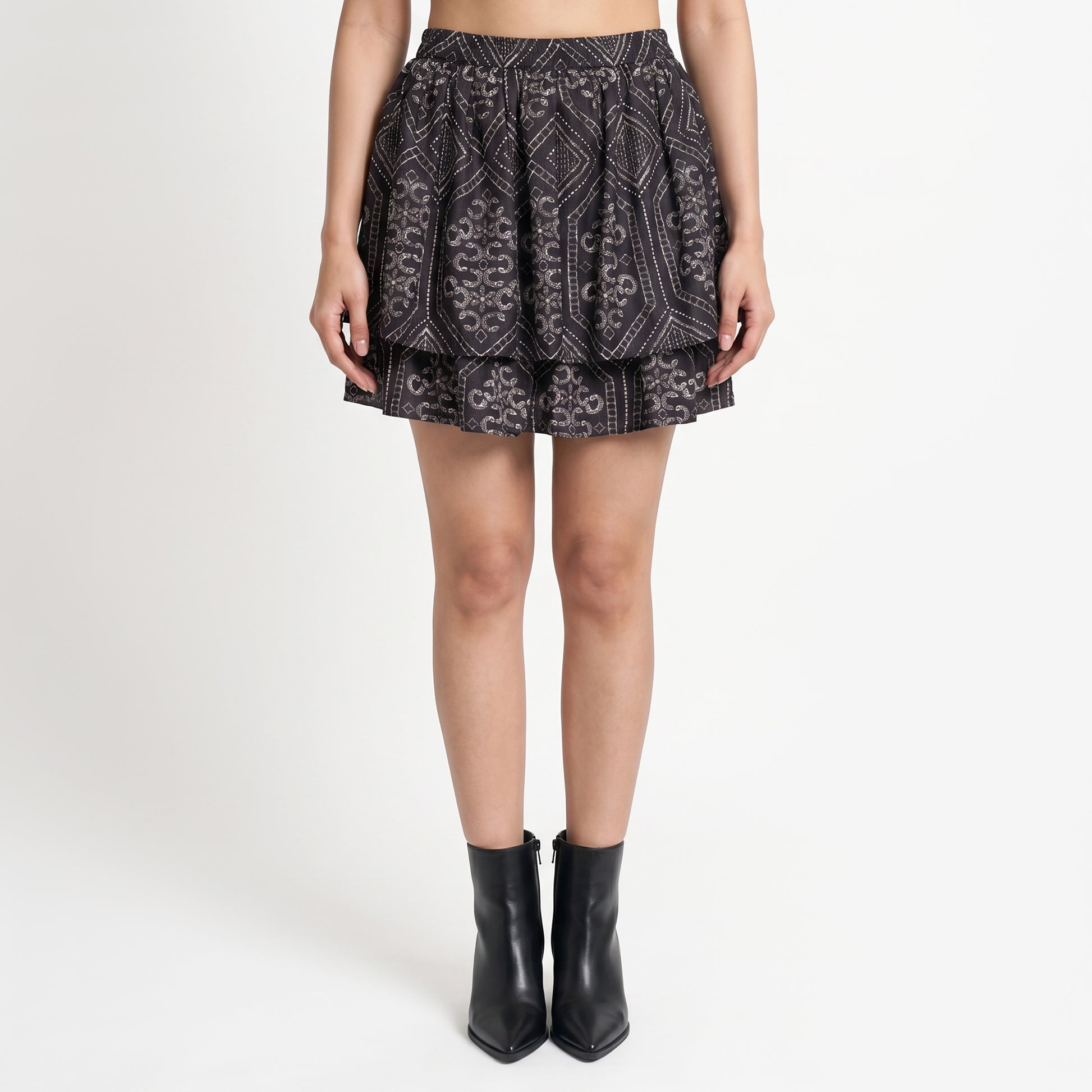 Embroidered Mini Tiered Skirt