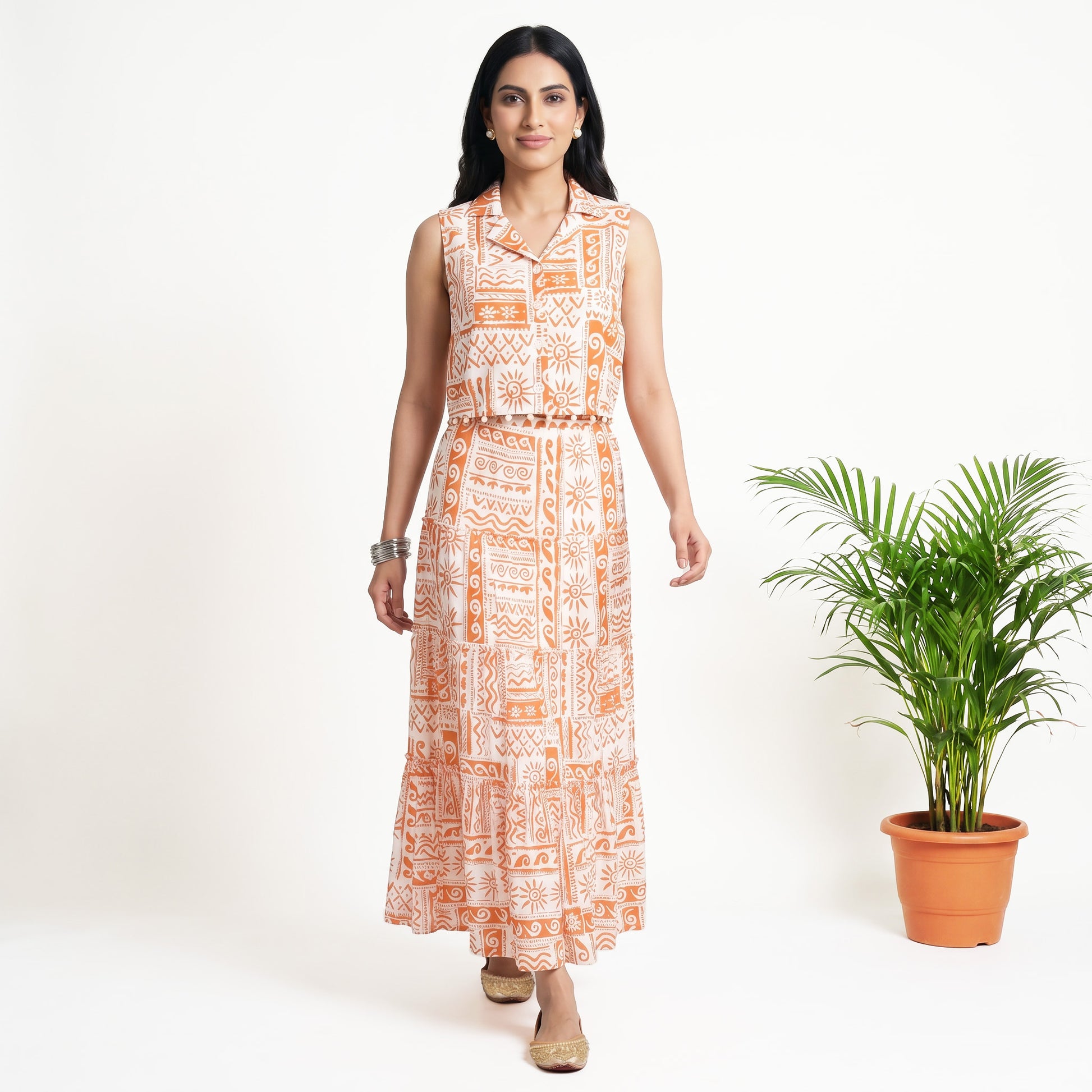 Printed Tiered High Rise Skirt