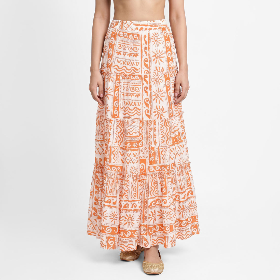 Printed Tiered High Rise Skirt