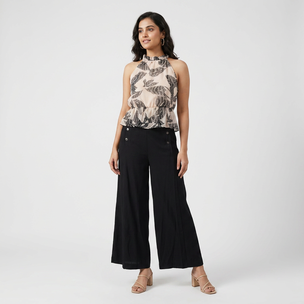 Solid Straight High Rise Pants