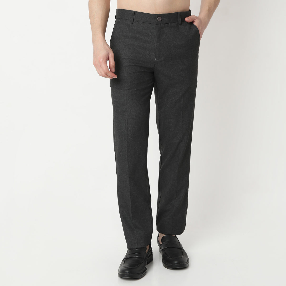 Regular Fit Solid Mid Rise Trousers