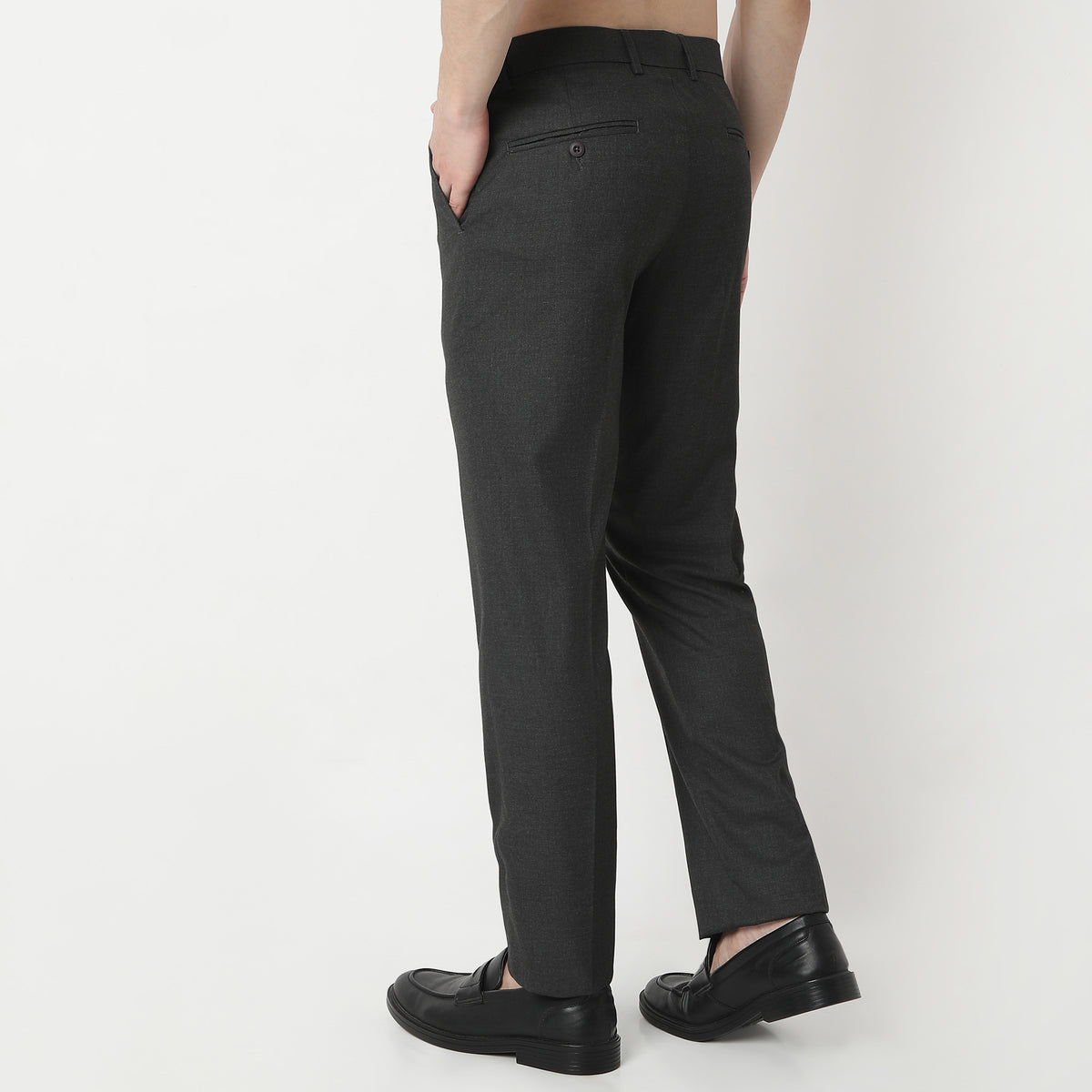 Regular Fit Solid Mid Rise Trousers