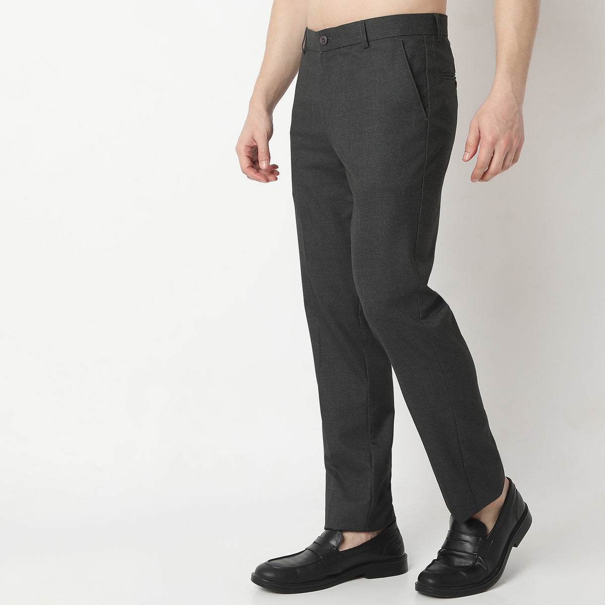 Regular Fit Solid Mid Rise Trousers