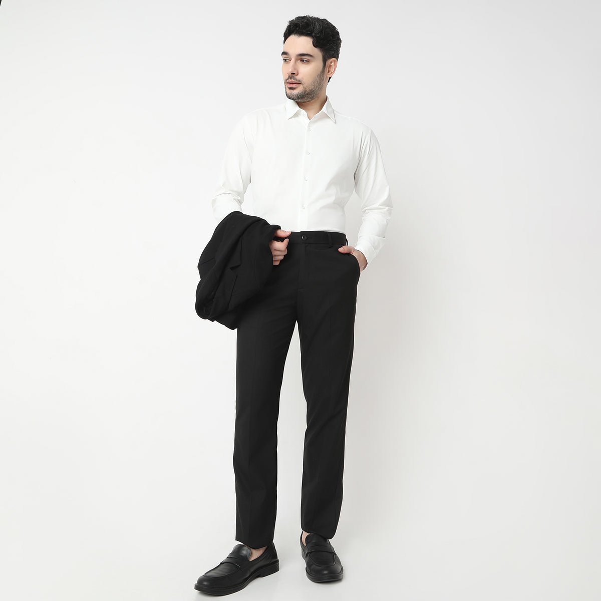 Regular Fit Solid Mid Rise Trousers