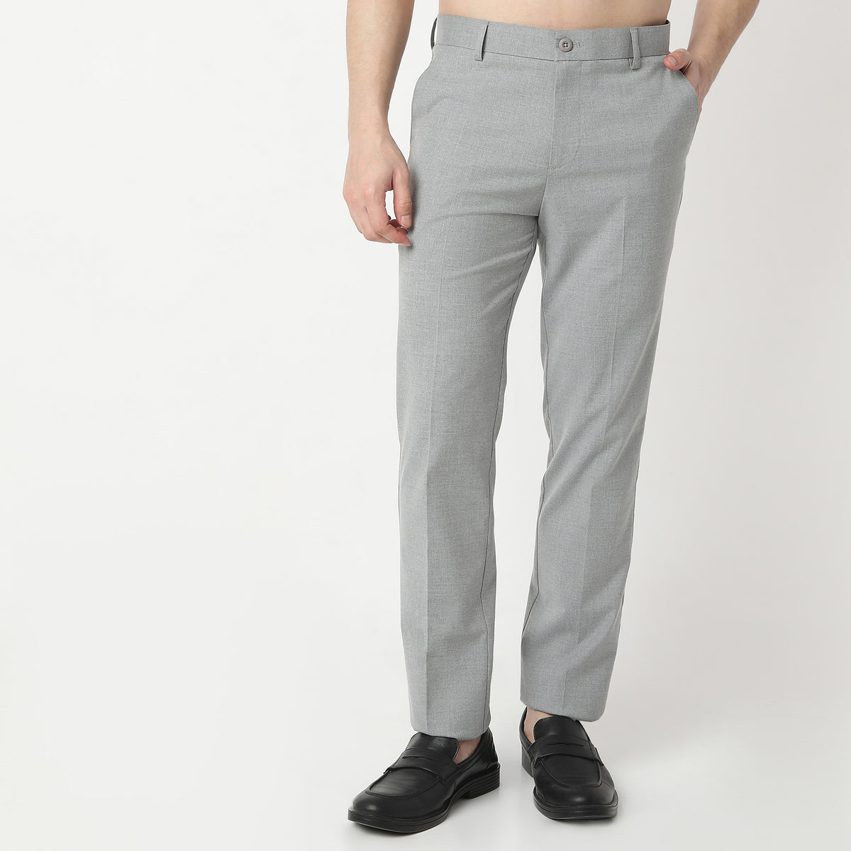 Regular Fit Solid Mid Rise Trousers