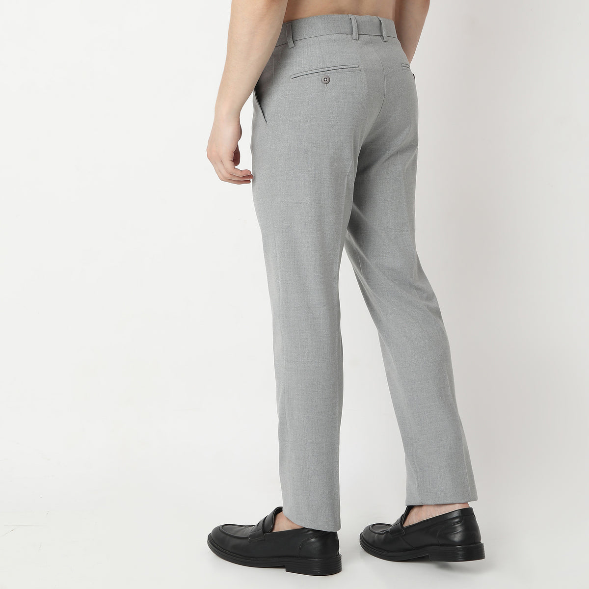 Regular Fit Solid Mid Rise Trousers