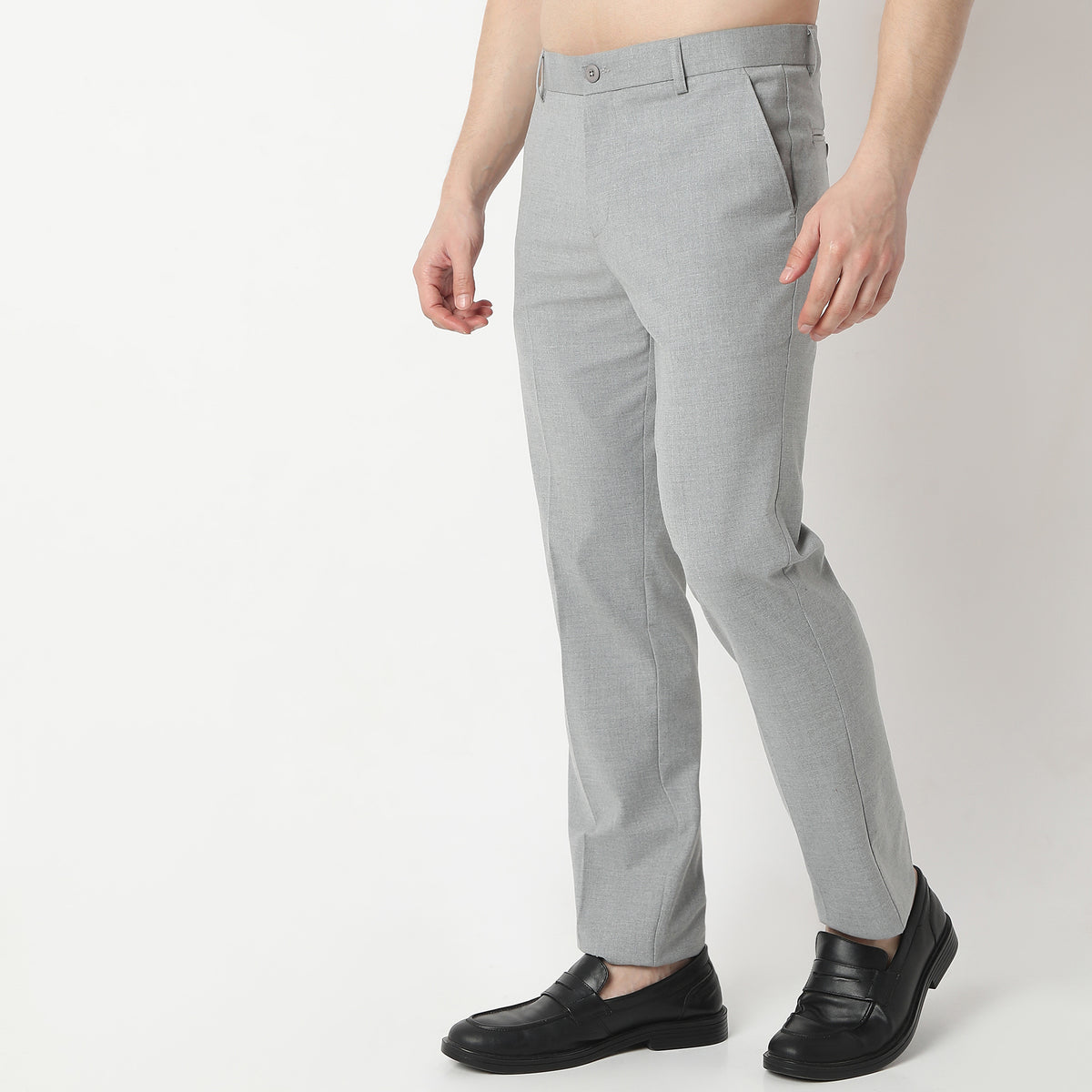 Regular Fit Solid Mid Rise Trousers