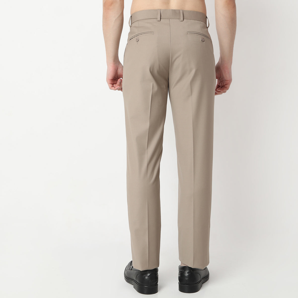 Regular Fit Solid Mid Rise Trousers