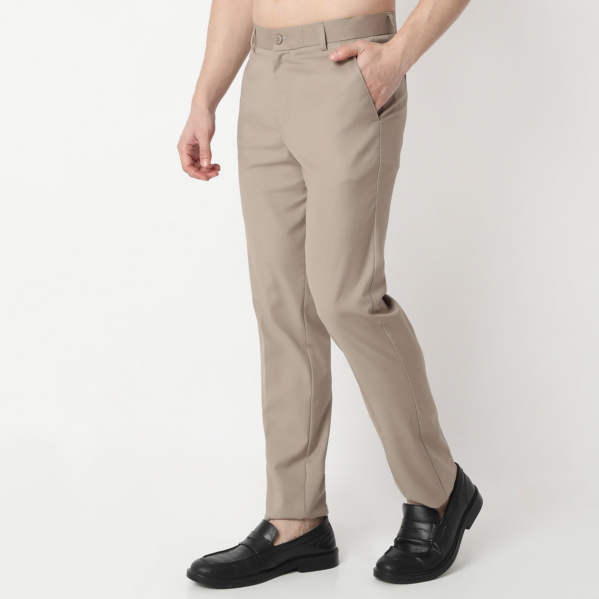 Regular Fit Solid Mid Rise Trousers