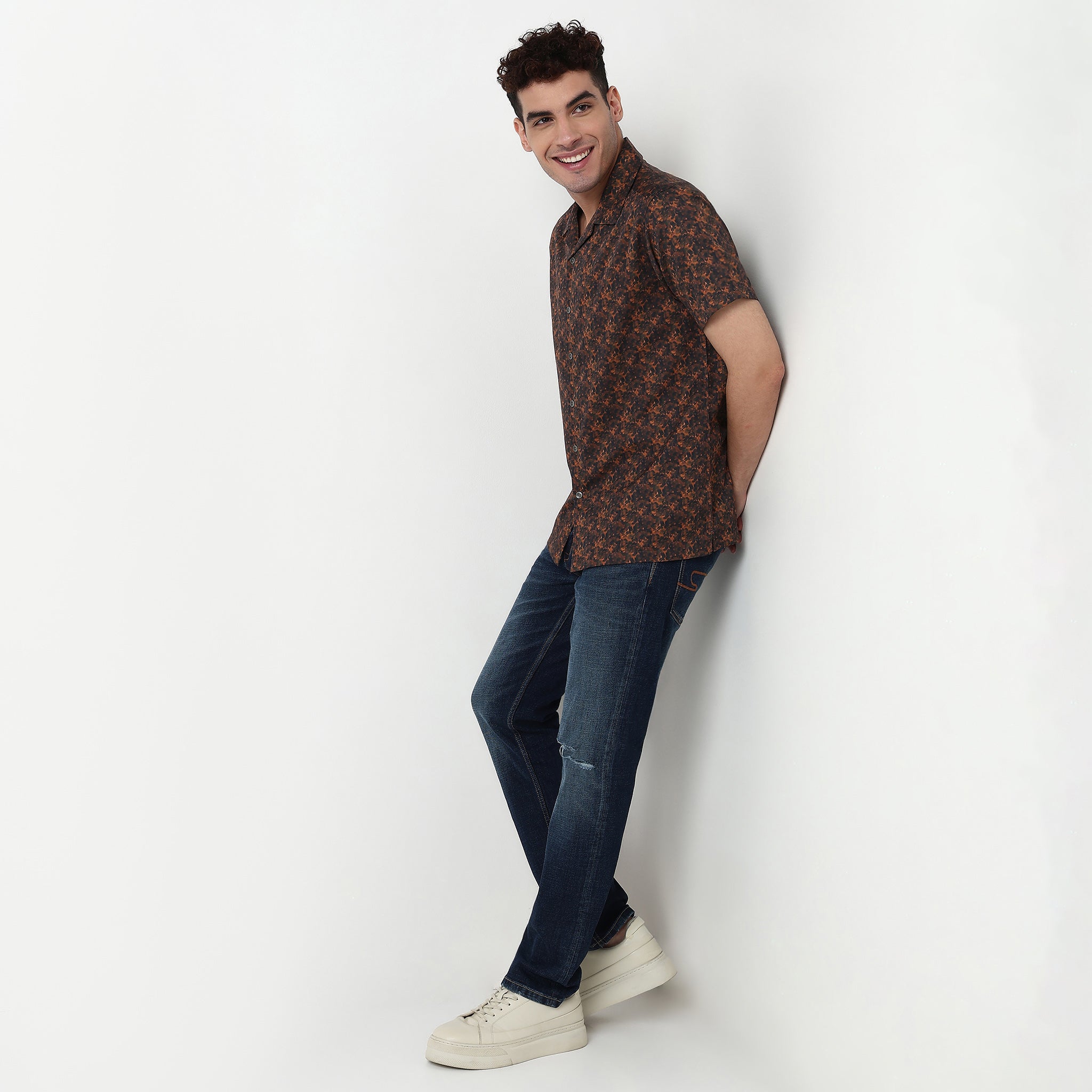 Printed Polyester Camp Collar Shirt