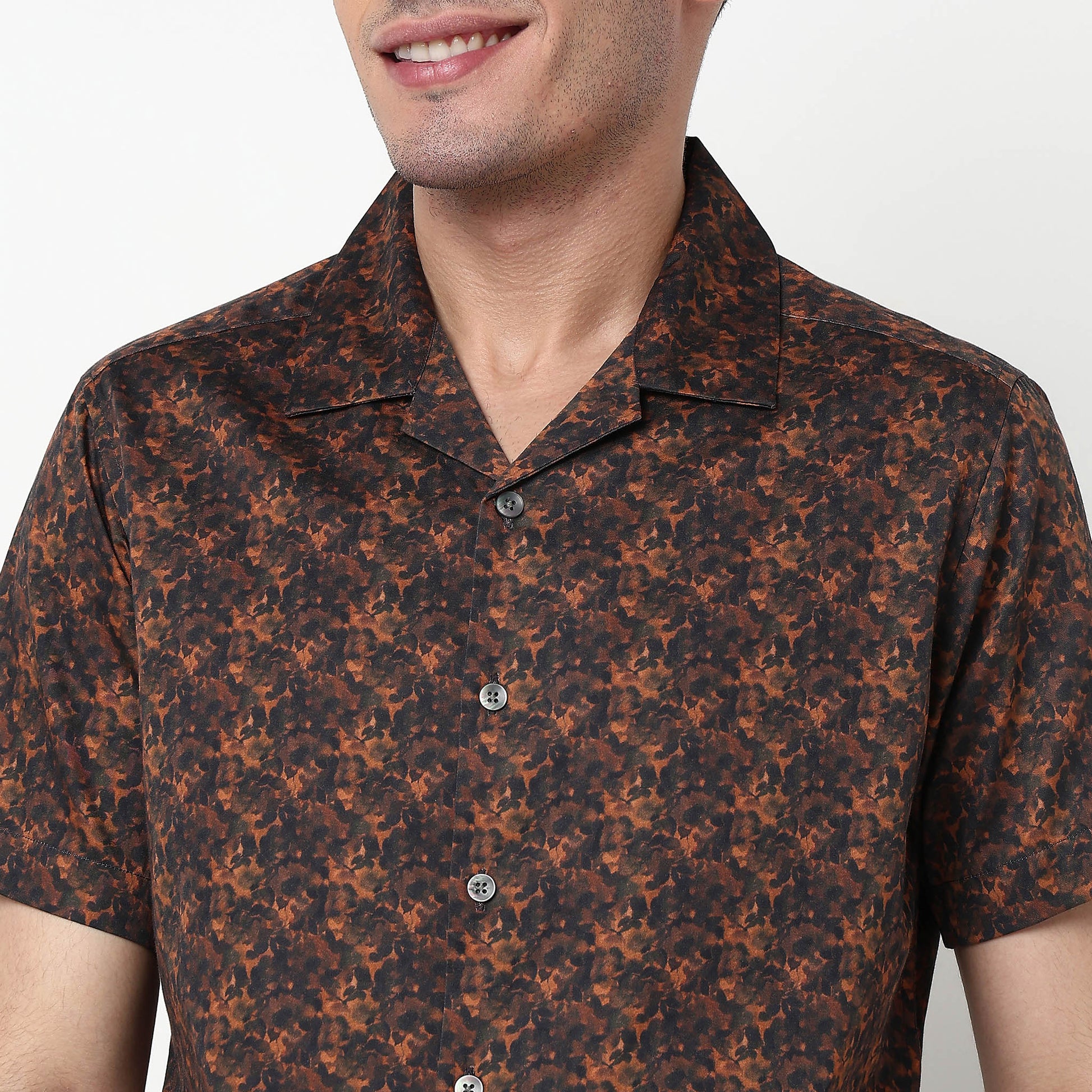 Printed Polyester Camp Collar Shirt
