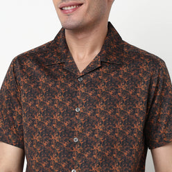 Printed Polyester Camp Collar Shirt
