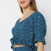 Flared V-Neck Bandhani Glam Printed Crop Top