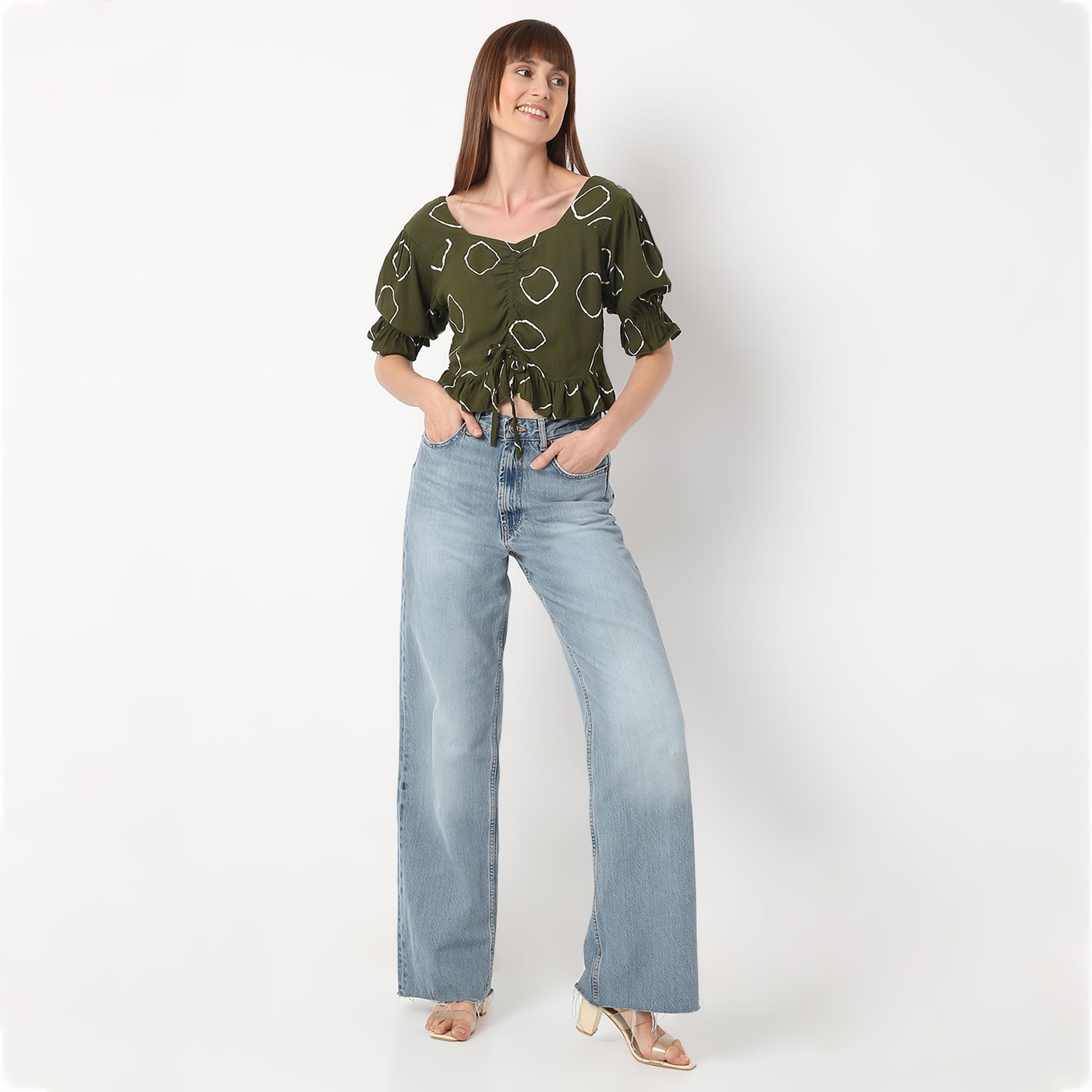 Regular Fit Printed Sweetheart Neck Crop Top