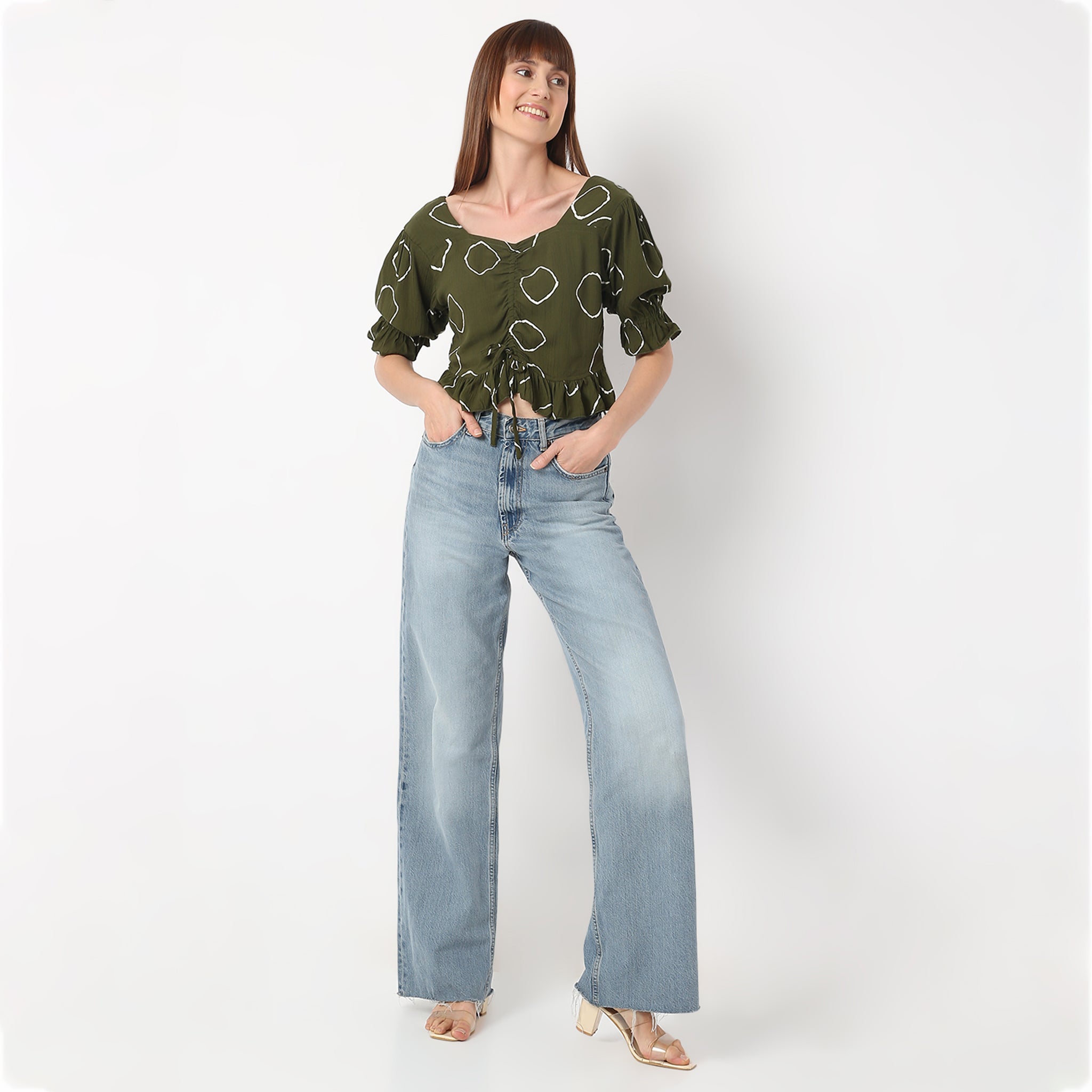 Regular Fit Printed Sweetheart Neck Crop Top