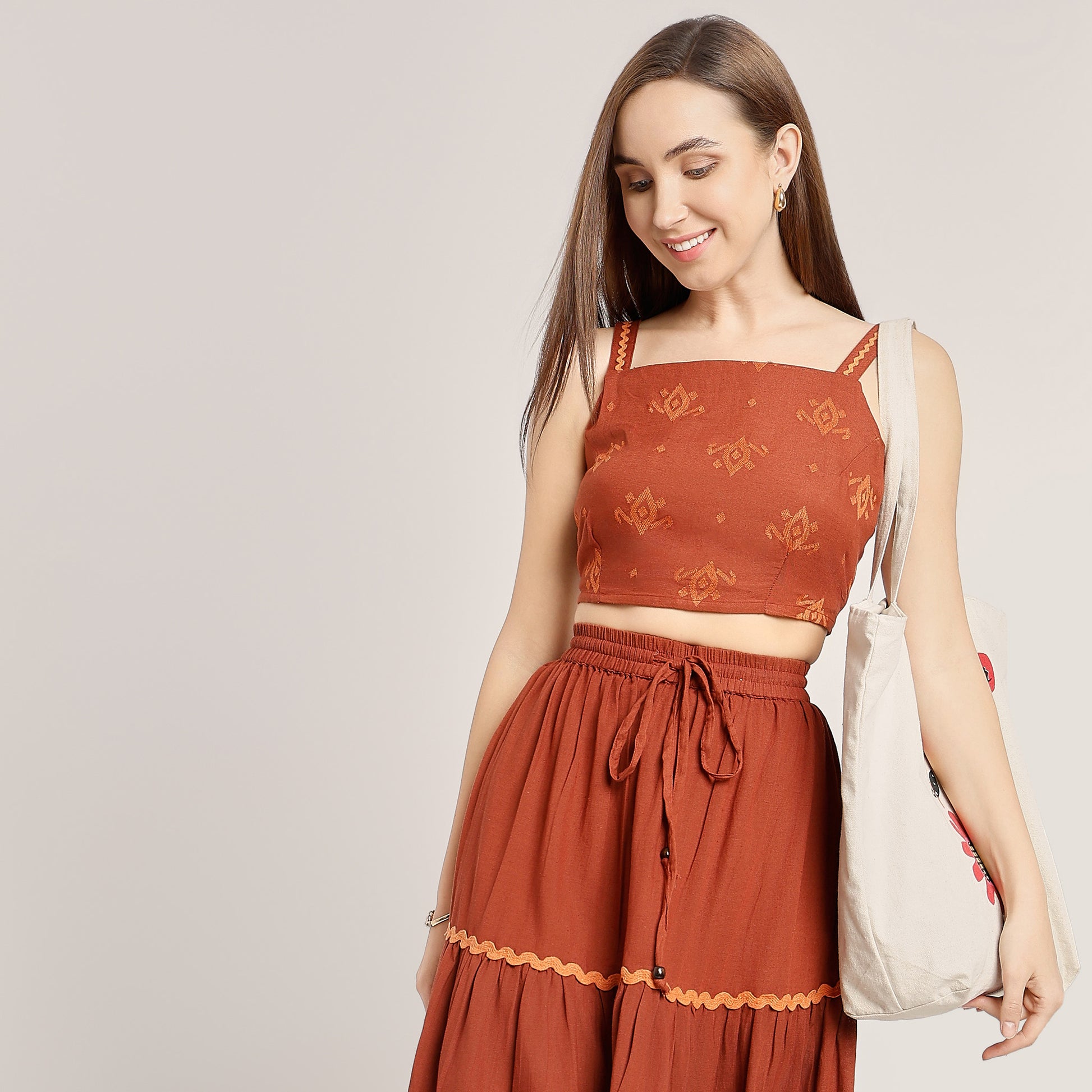 Regular Fit Embroidered Square Neck Crop Top