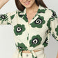 Regular Fit Printed Lapel Collar Crop Length Top Crop Top