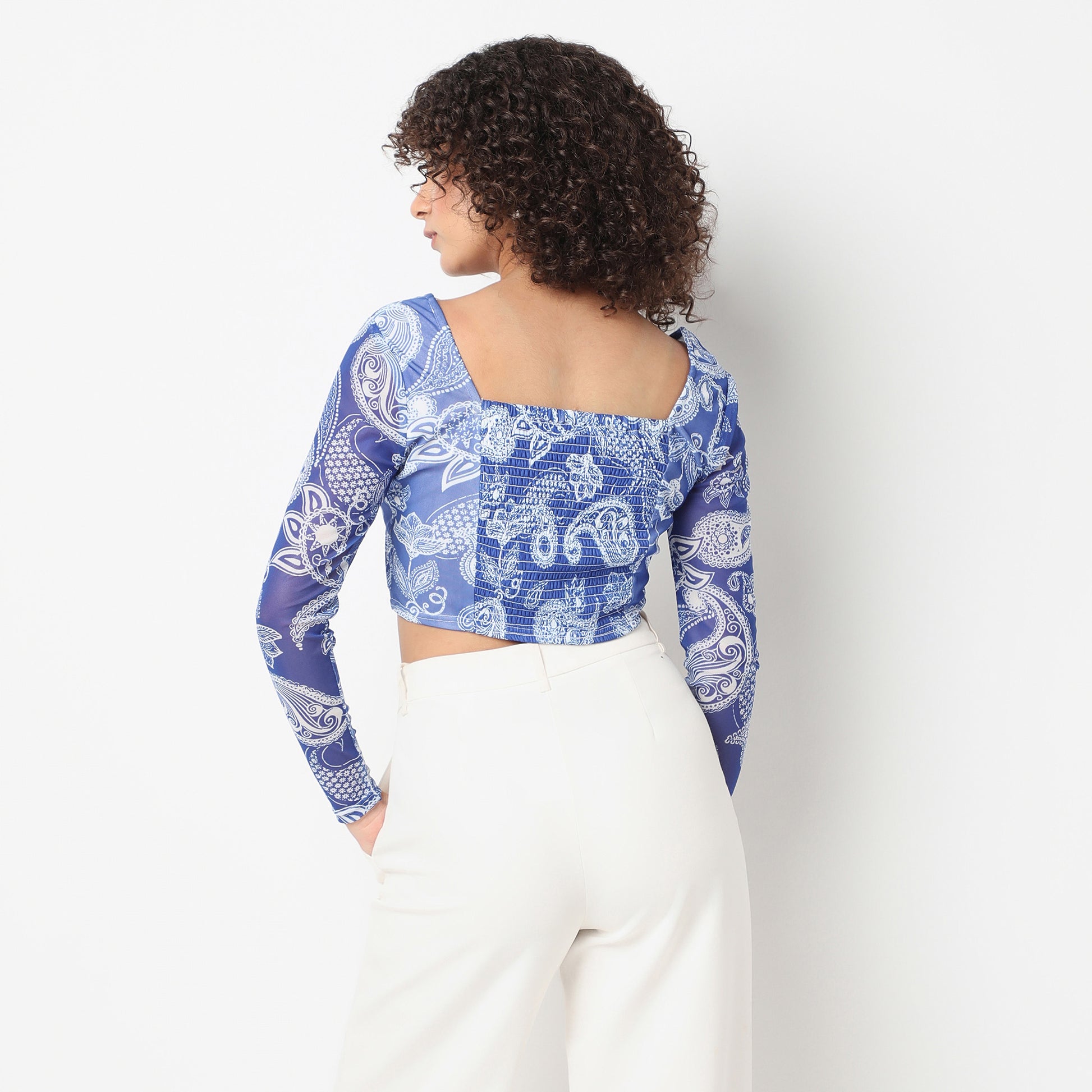 Slim Fit Printed Sweetheart Neck Crop Top