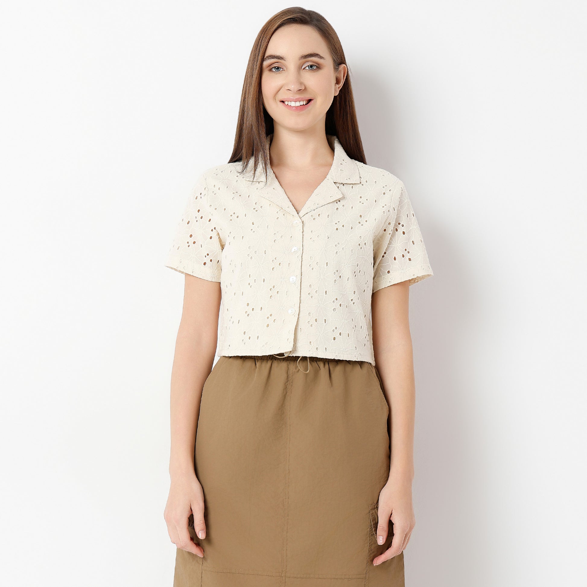 Regular Fit Solid Camp Collar Shirt