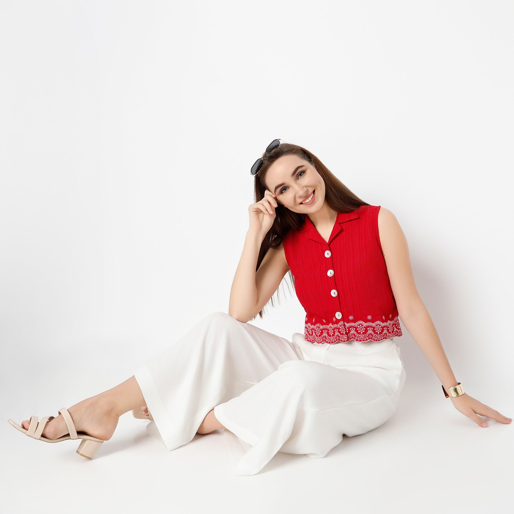 Embroidered Sleeveless Crop Top