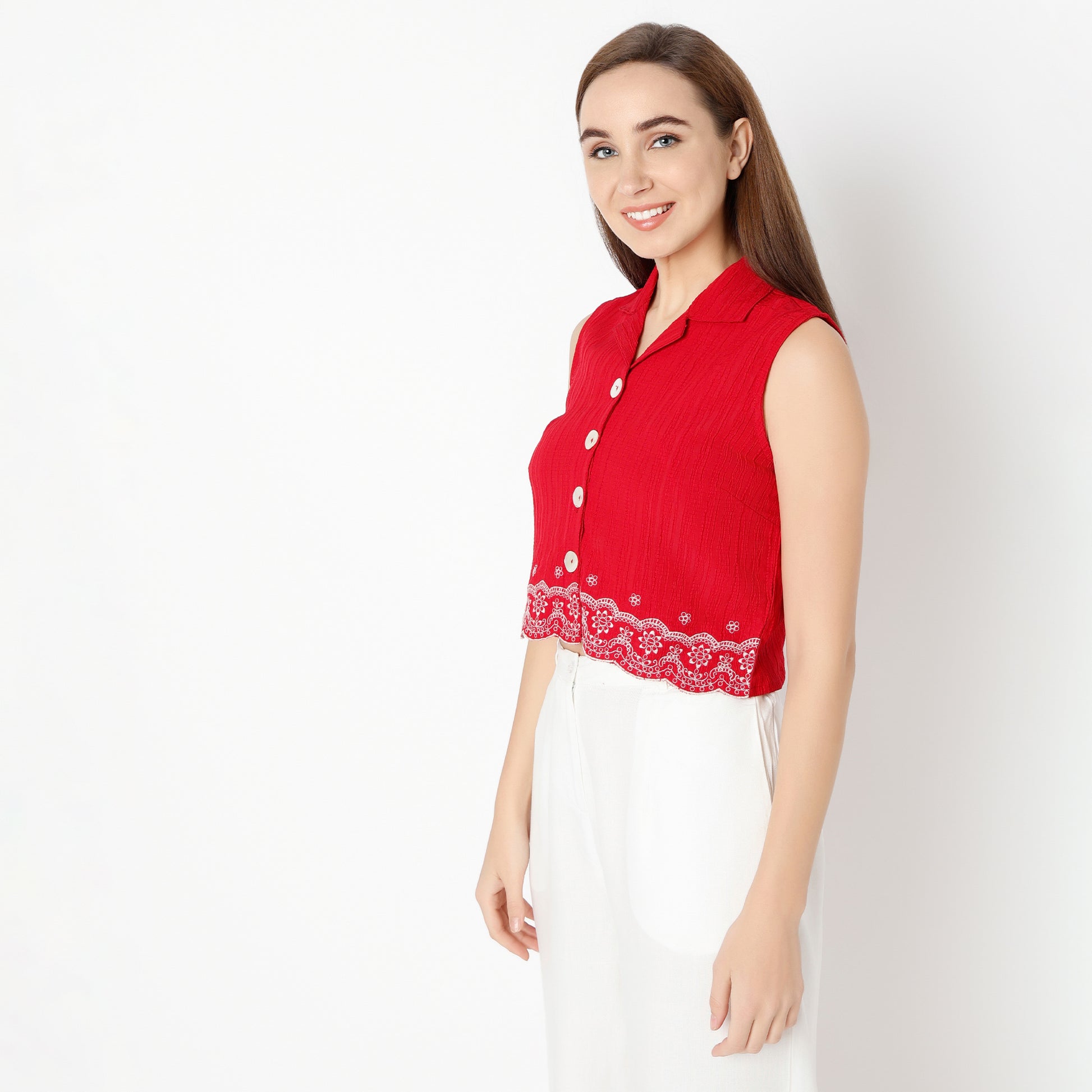 Embroidered Sleeveless Crop Top