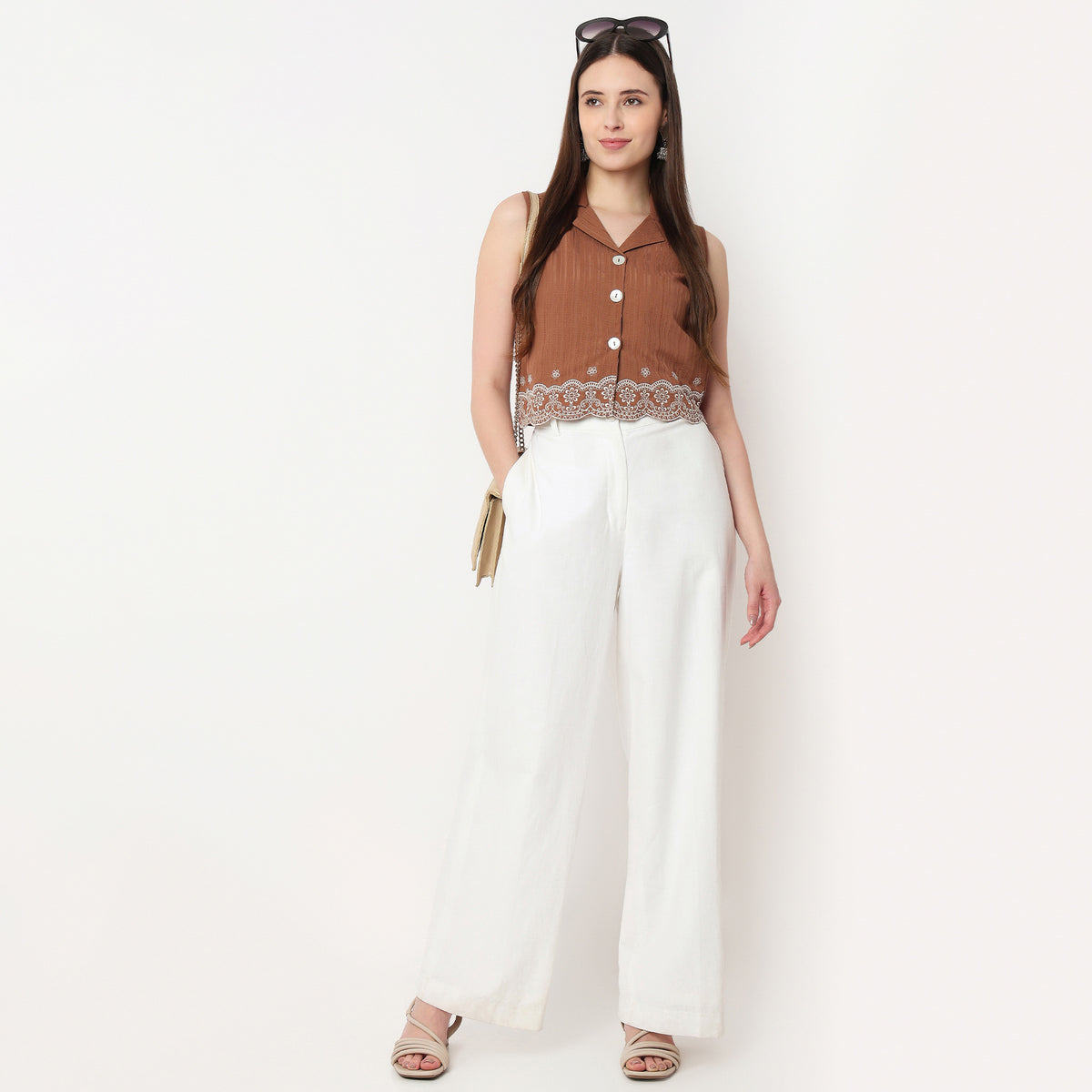 Embroidered Sleeveless Crop Top
