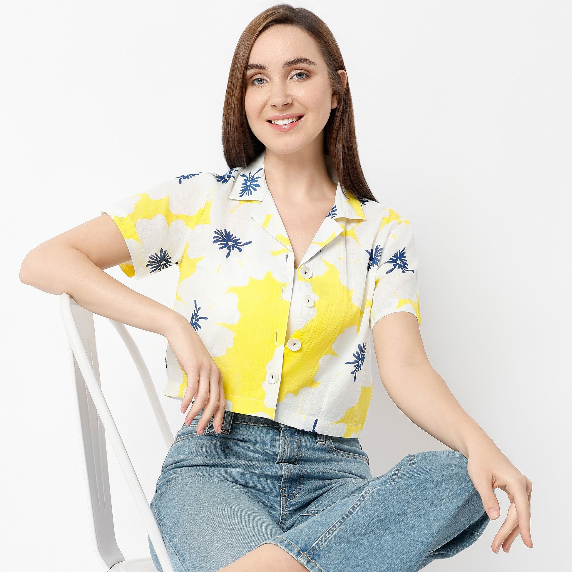 Regular Fit Printed Camp Collar Shirt