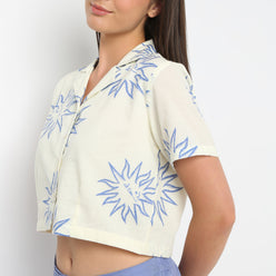 Lapel Collar Cropped Printed Boxy Fit Topwear