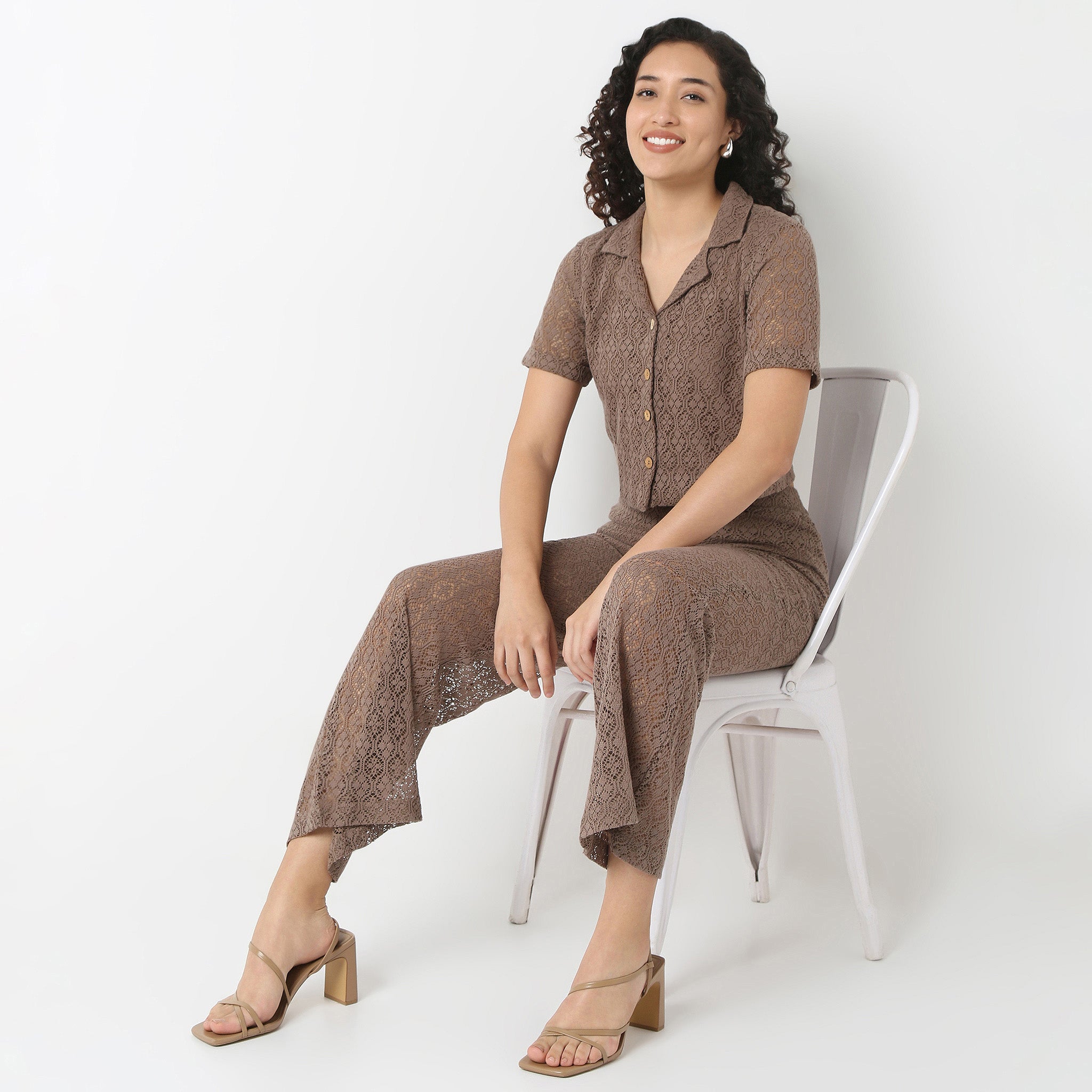 Lapel Collar Lace Crop Shirt