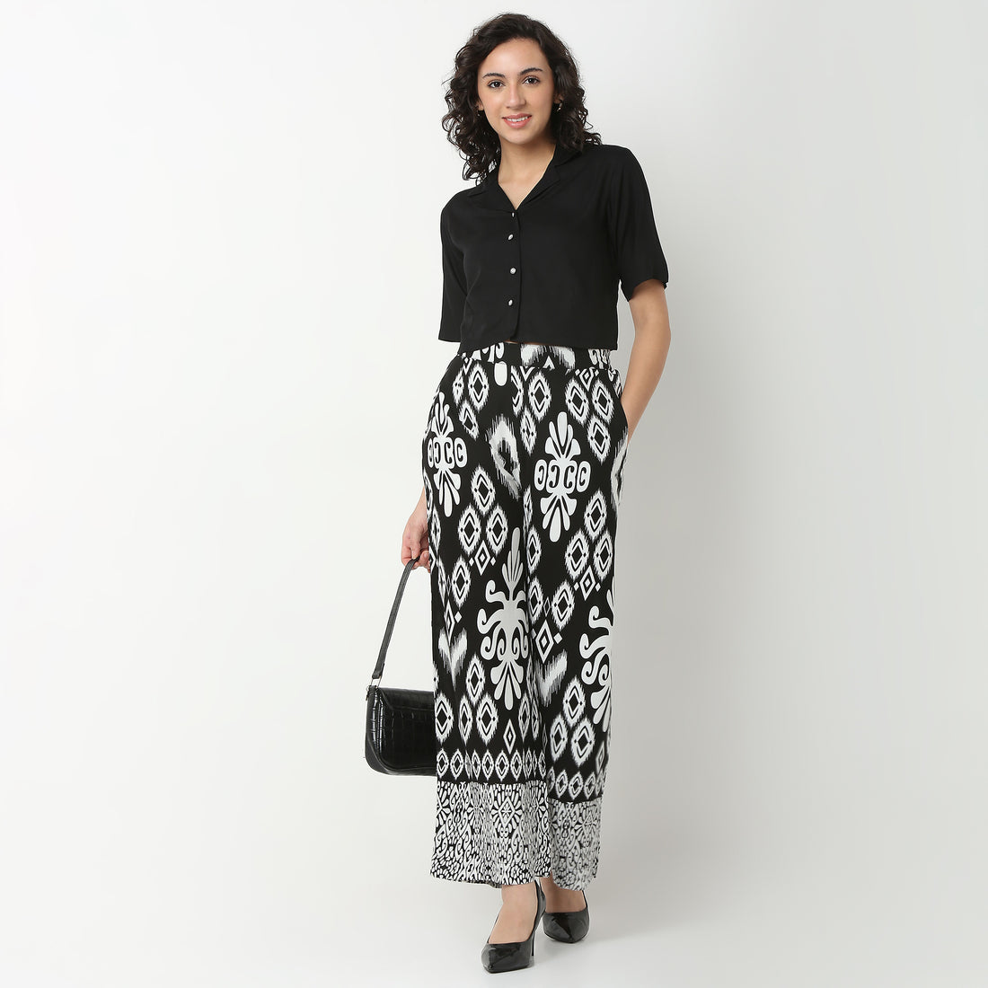 Rayon Crop Top with Lapel Collar