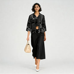 Square Neck Full Sleeve Straight Cut Printed Shrug