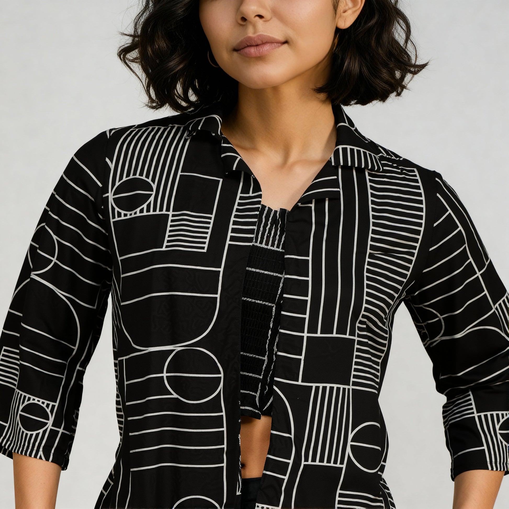 Square Neck Full Sleeve Straight Cut Printed Shrug