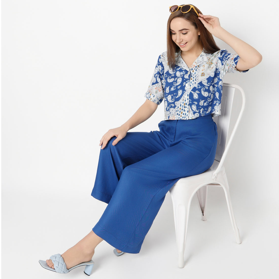 Printed Lapel Collar Straight Short Sleeve Crop Shirt