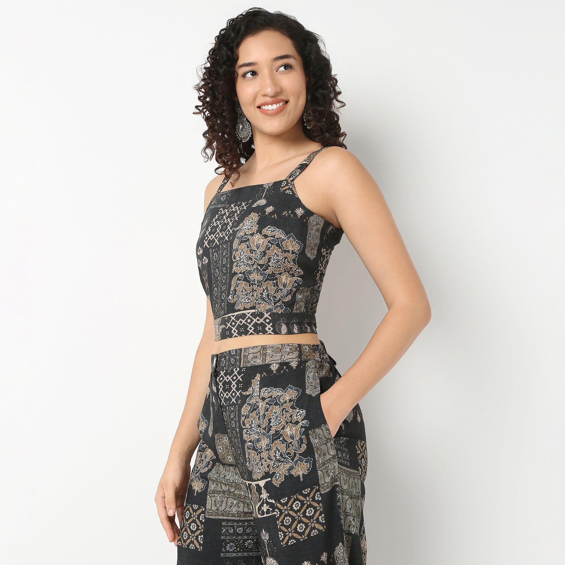 Strappy Printed Crop Top