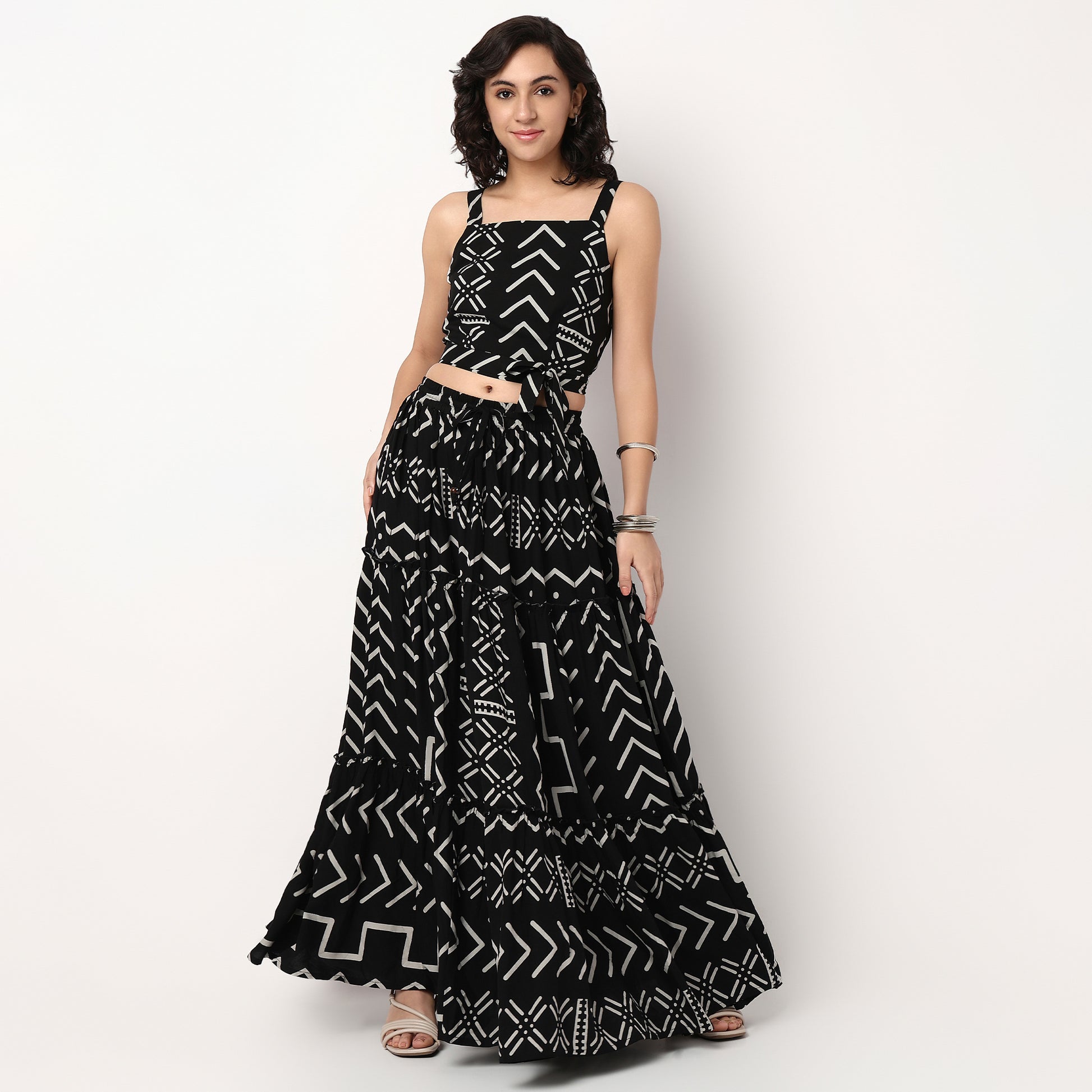 Printed Straight Strappy Crop Top