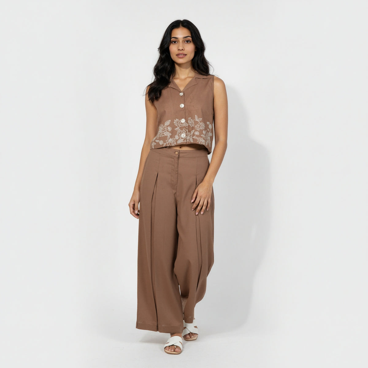 Lapel Collar Sleeveless Crop Top