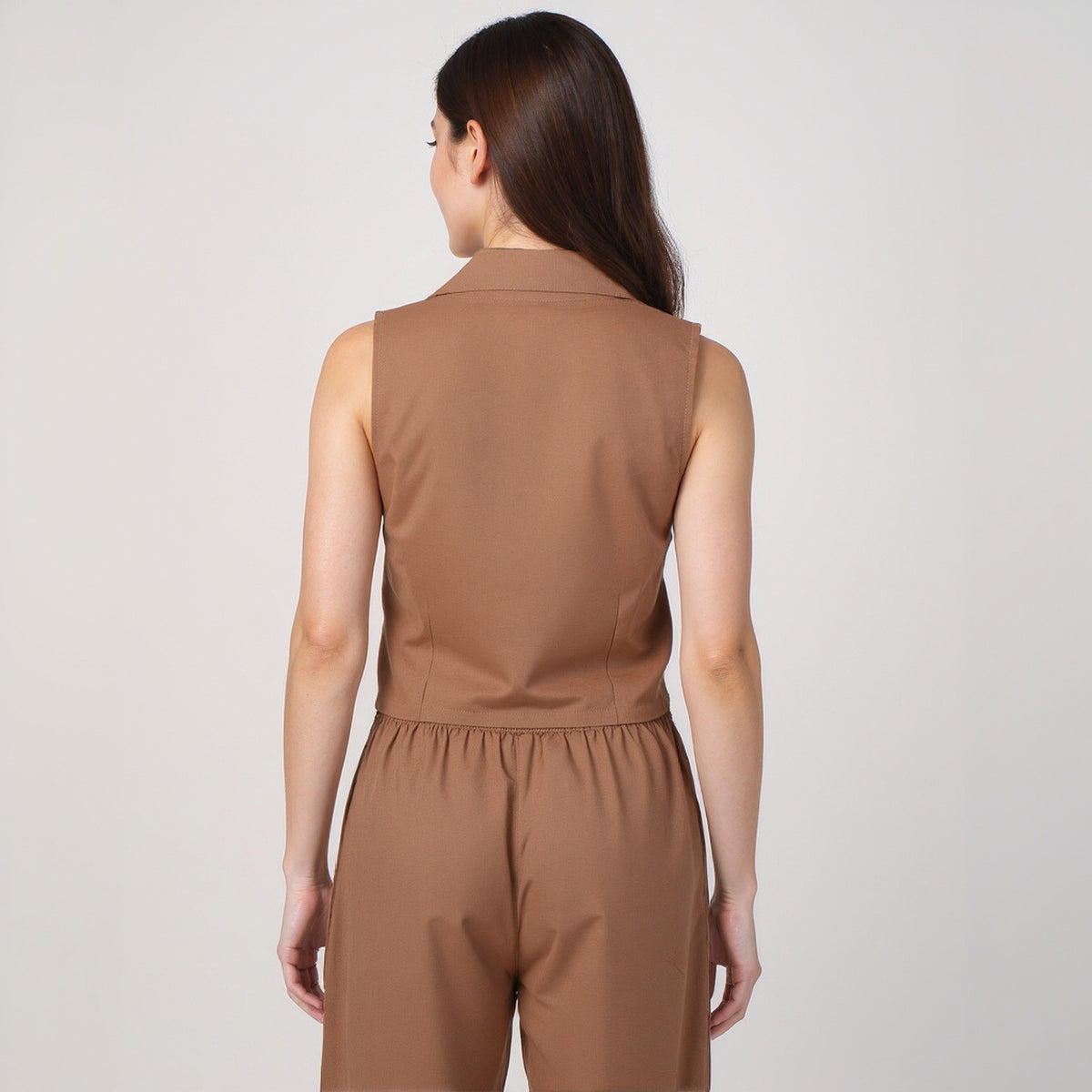 Lapel Collar Sleeveless Crop Top