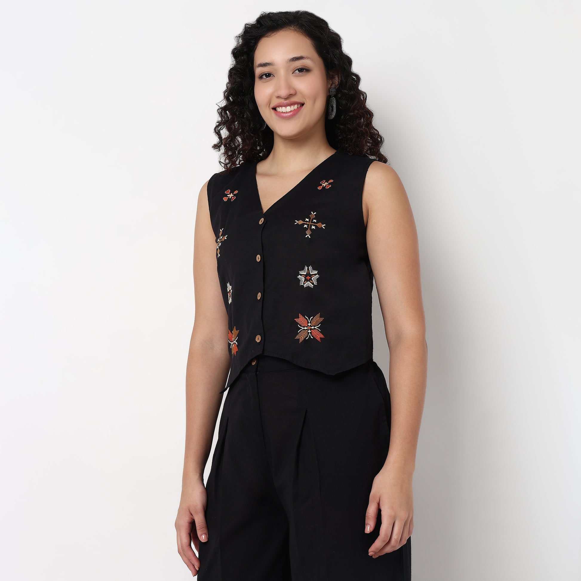 Embroidered V-Neck Vest Top