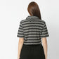 Regular Fit Geometric Lapel Collar Crop Length Top Crop Top