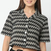 Regular Fit Geometric Lapel Collar Crop Length Top Crop Top
