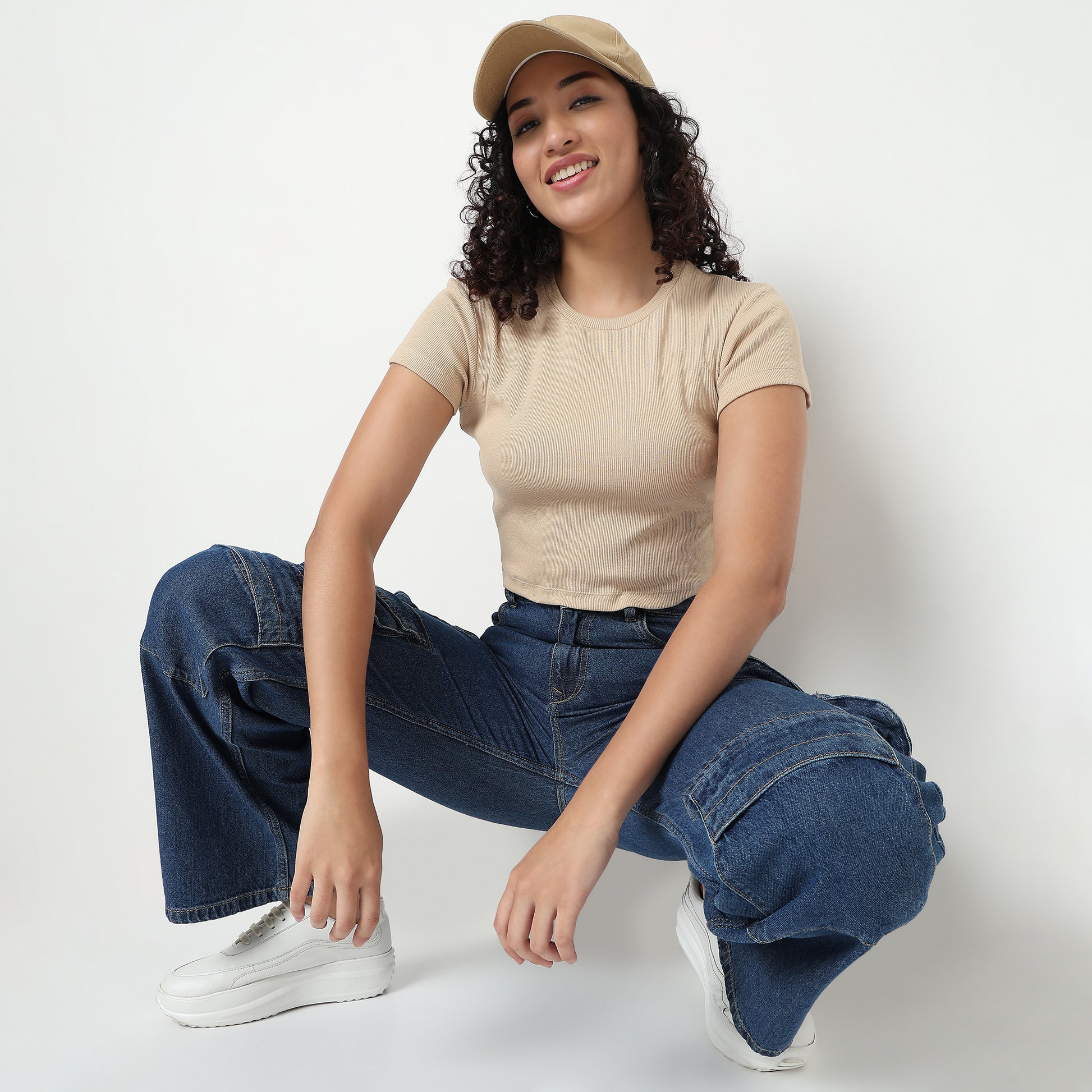 Buy Women Slim Fit Solid Cap Sleeve Crop Top  - Style Union