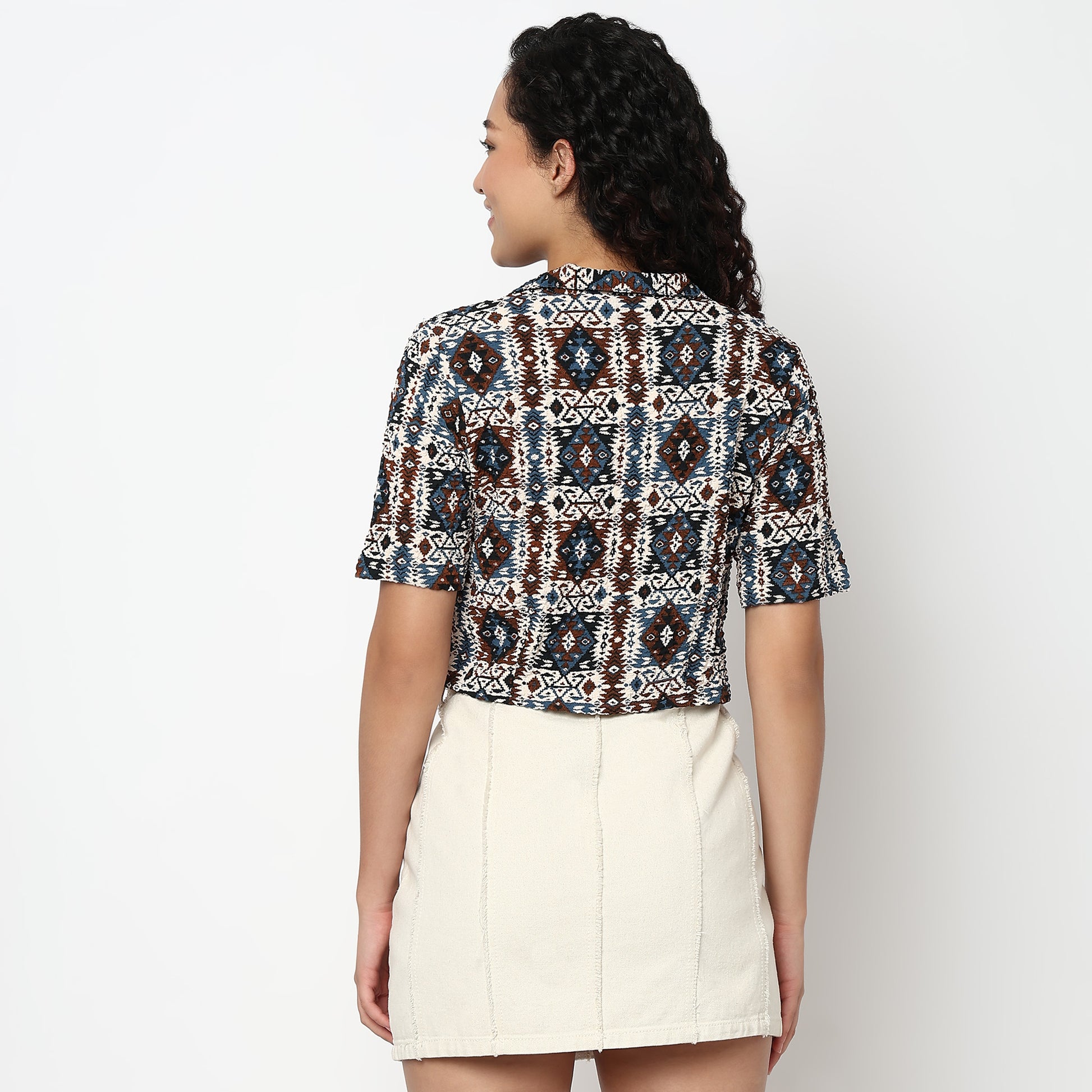 Lapel Collar Crop Shirt