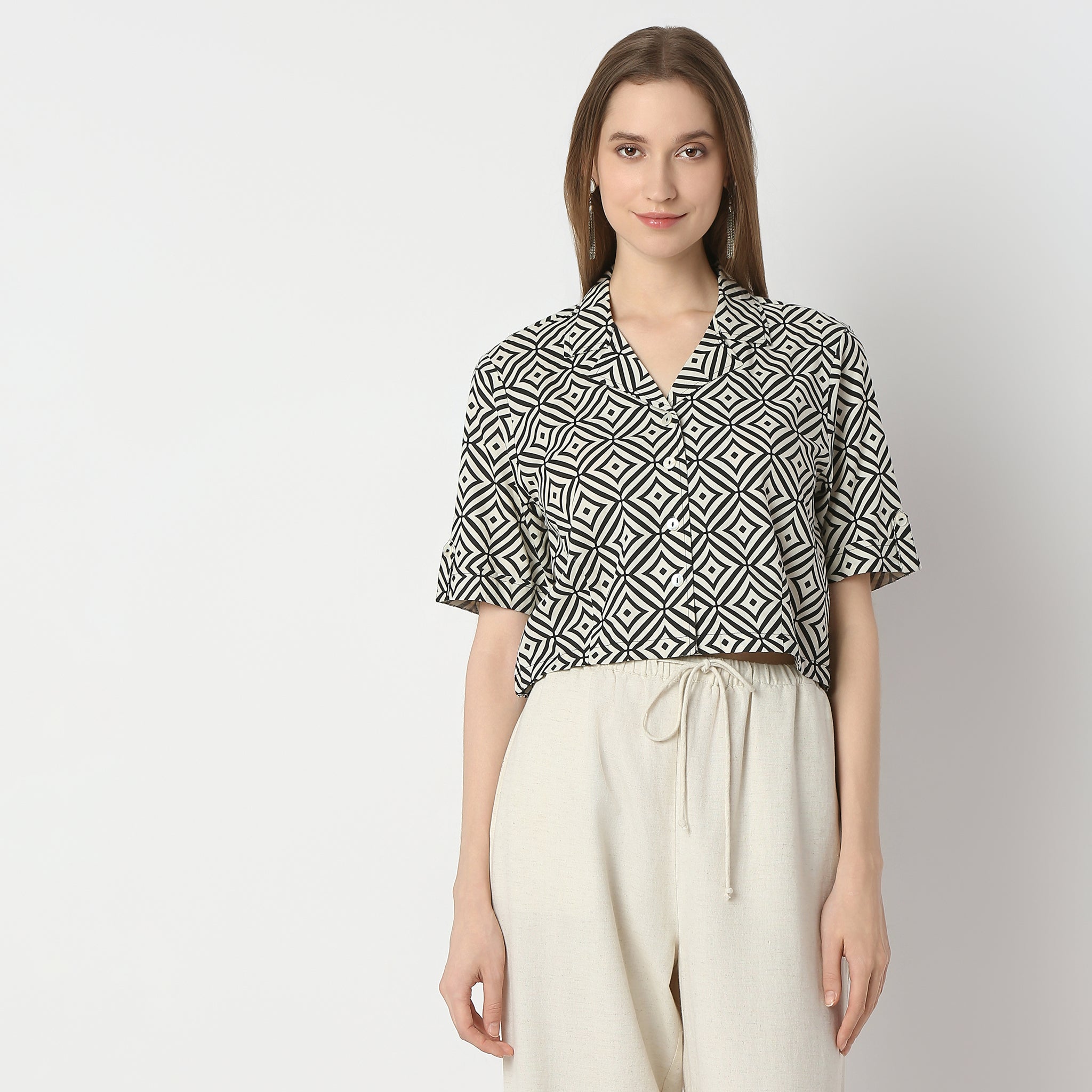 Regular Fit Printed Crop Length Top Top