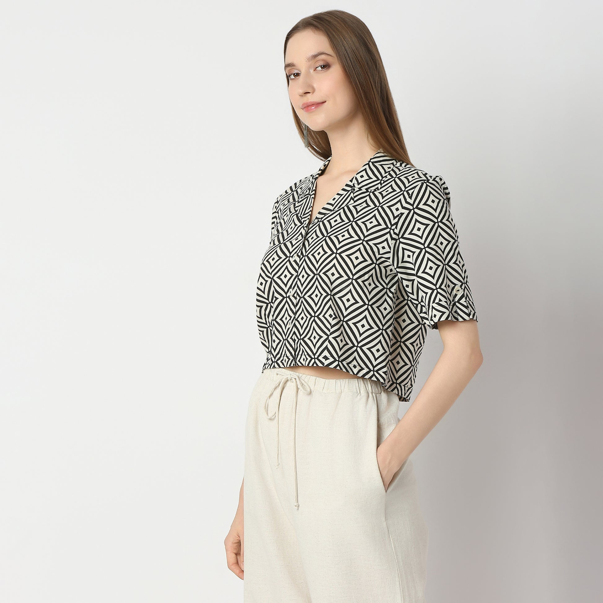 Regular Fit Printed Crop Length Top Top