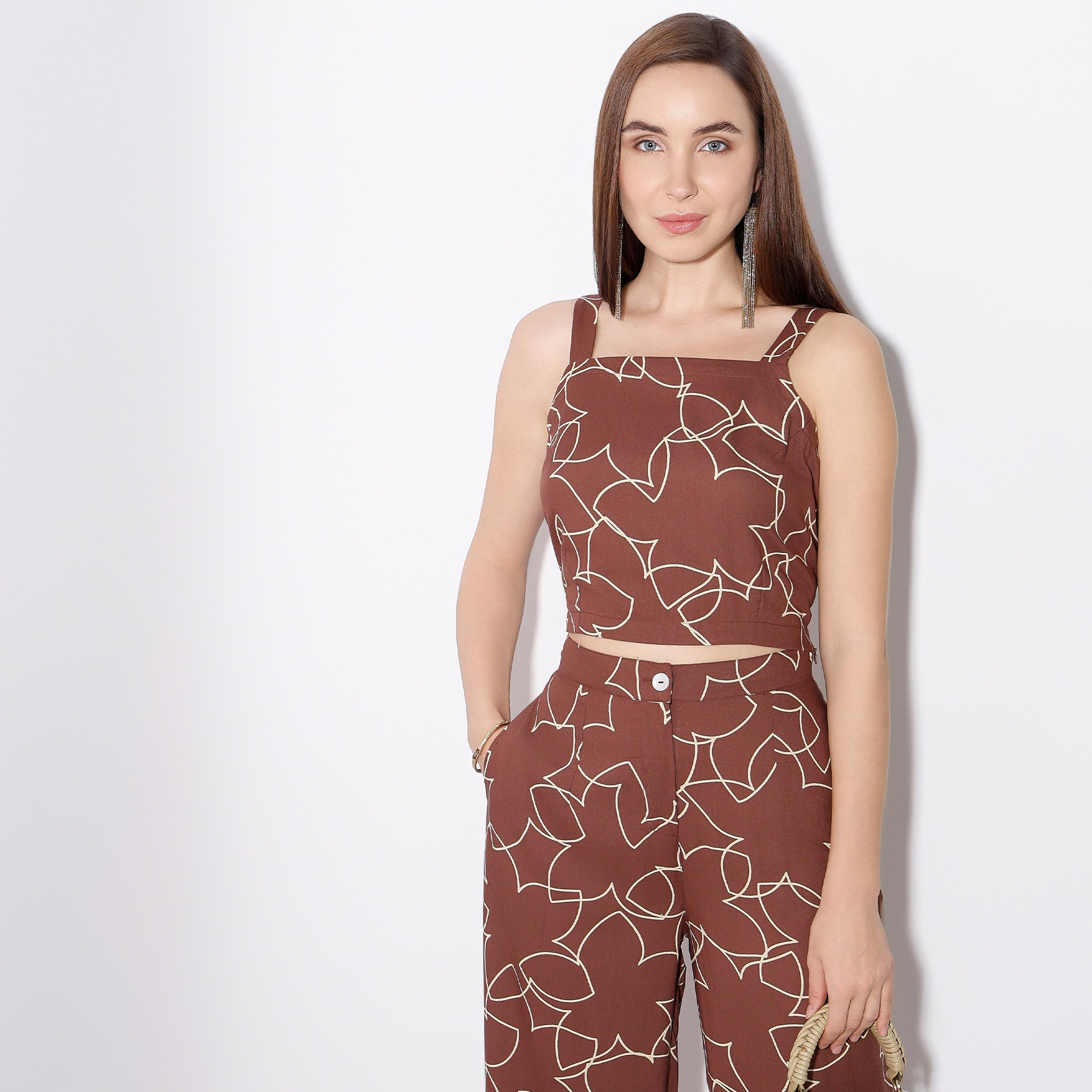 Regular Fit Printed Square Neck Crop Top