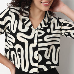 Lapel Collar Crop Shirt