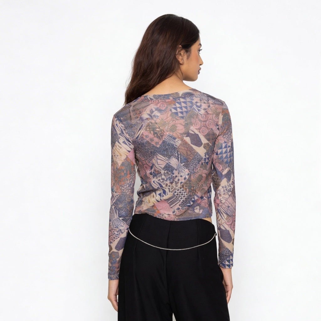 Printed Full Sleeve Crop Top