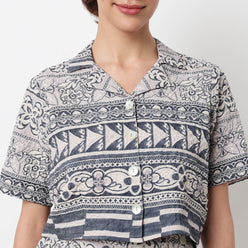 Lapel Collar Printed Crop Shirt
