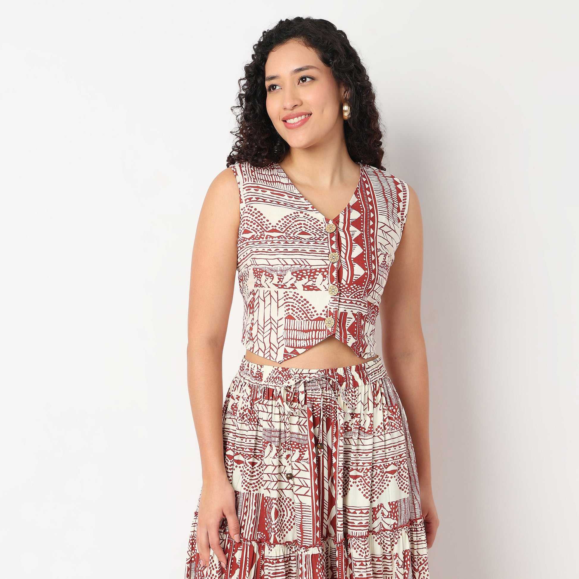 Printed V-Neck Crop Top